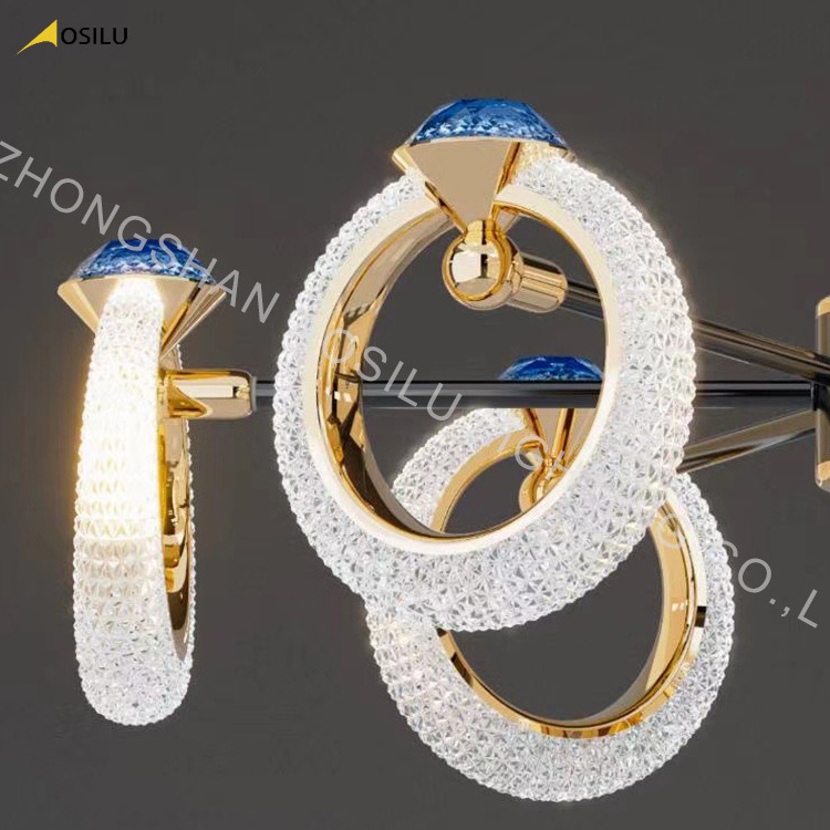 Modern Nordic LED Luxury Crystal Chandelier Ring Shape Nordic Kitchen Light Pendant