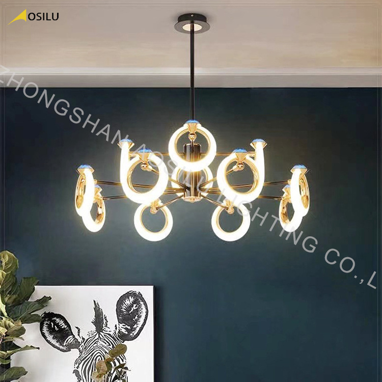 Modern Nordic LED Luxury Crystal Chandelier Ring Shape Nordic Kitchen Light Pendant