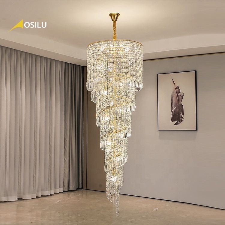 Luxurious double entry stair villa ceilling lamp gold color crystal chandelier morden