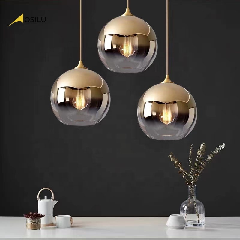 Gold and silver glass ball chandelier modern simple creative bedside lamp personality hallway chandelier