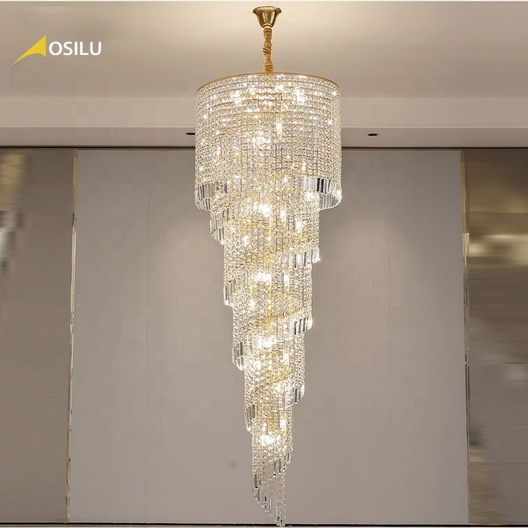 Luxurious double entry stair villa ceilling lamp gold color crystal chandelier morden