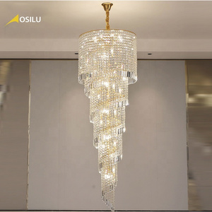 Luxurious double entry stair villa ceilling lamp gold color crystal chandelier morden