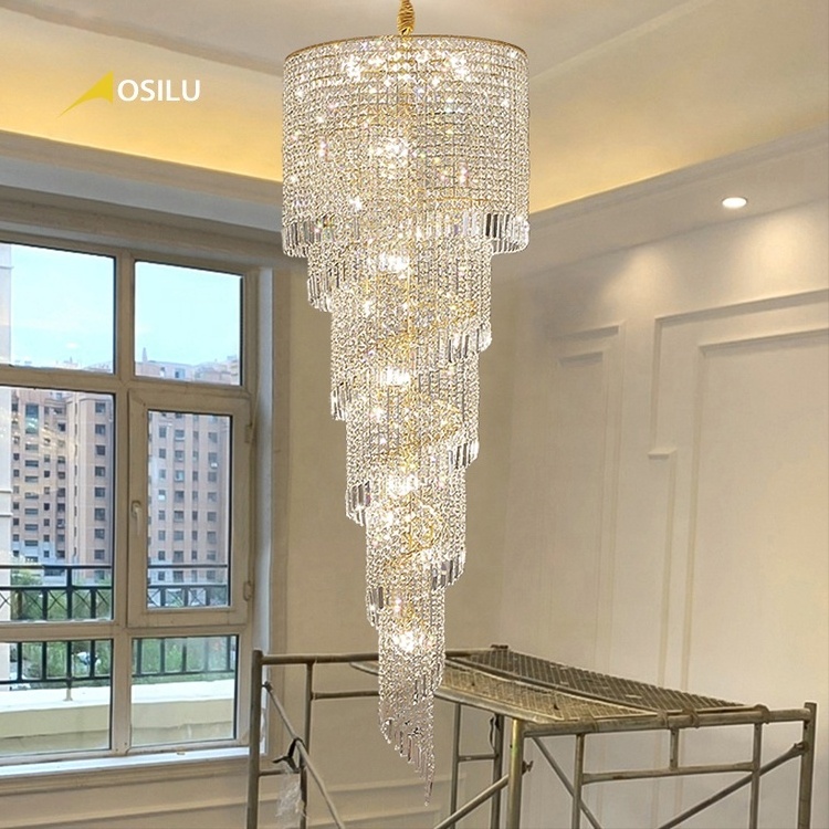 Luxurious double entry stair villa ceilling lamp gold color crystal chandelier morden