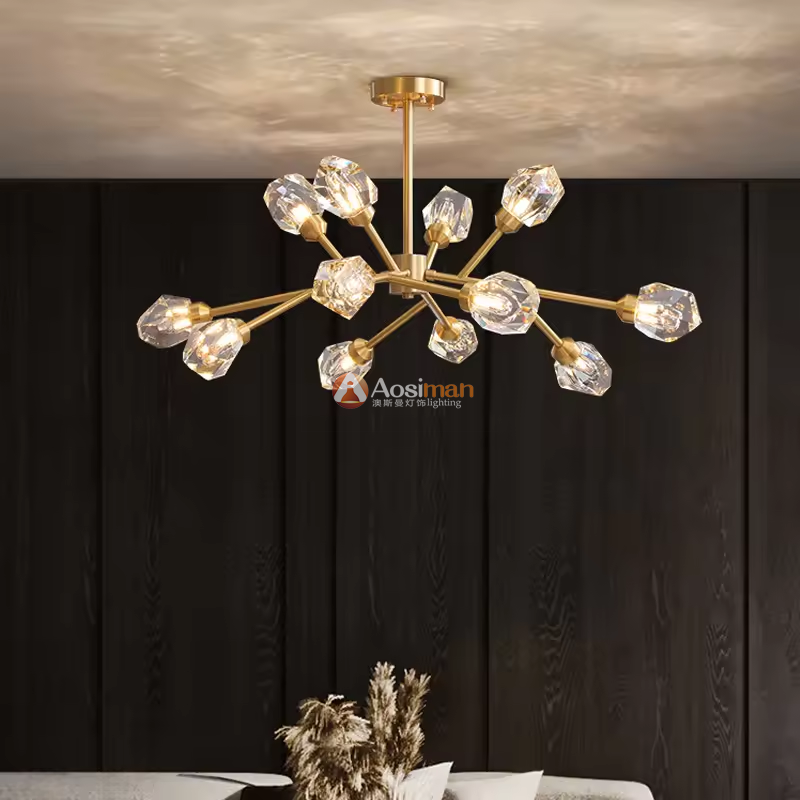 Brass Gold Metal Crystal Luxury Hanging Ceiling Lamps Chandeliers Led Corridor Bedside Pendant Lights for  Living Room