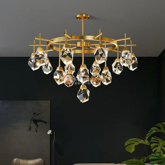 Brass Gold Metal Crystal Luxury Hanging Ceiling Lamps Chandeliers Led Corridor Bedside Pendant Lights for  Living Room