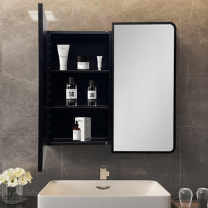 Rectangle double door mirror cabinet black powder coating mirror cabinet bathroom mirror cabinet