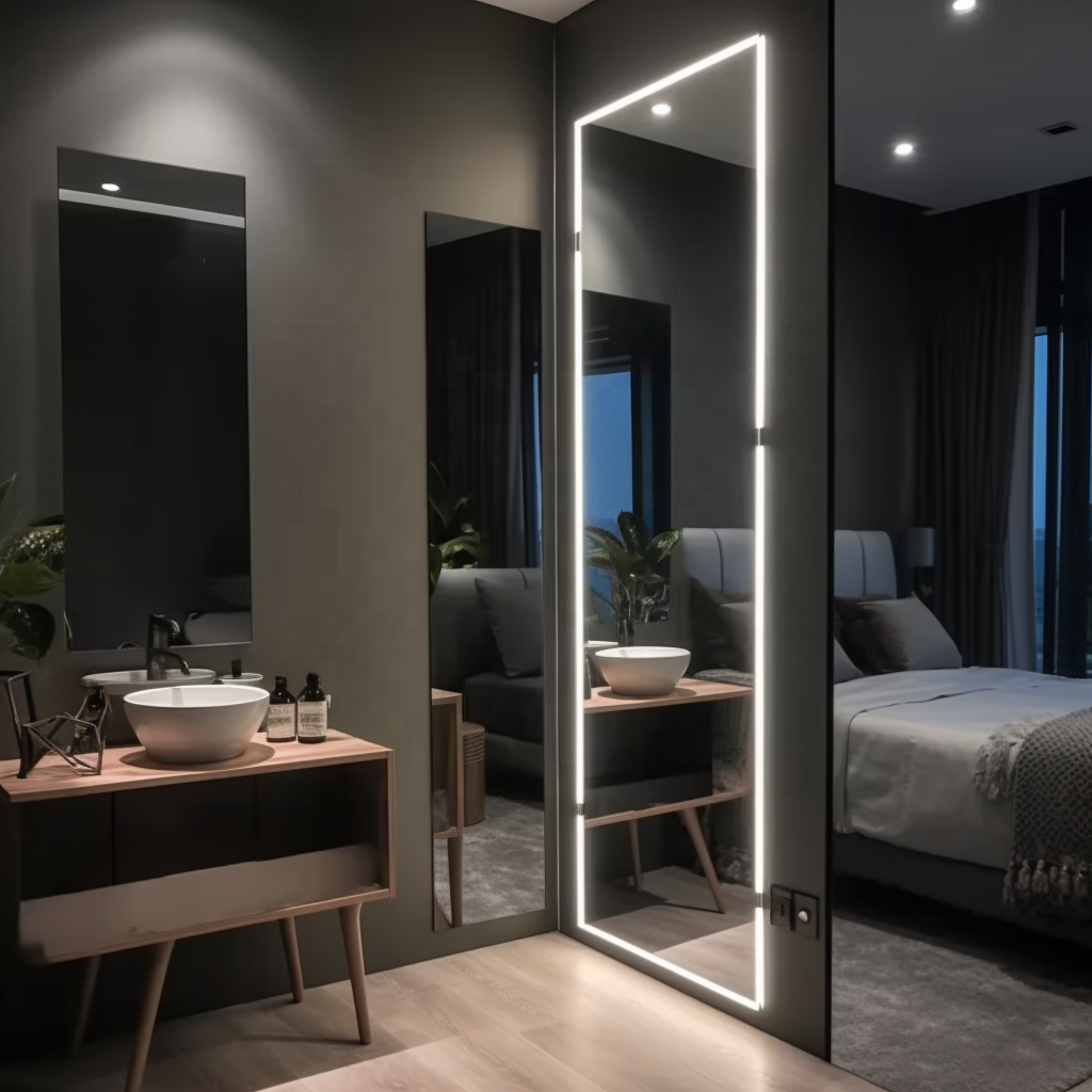 big salon station mirror standing dressing full length mirror with light wall full smart led mirror bathroom