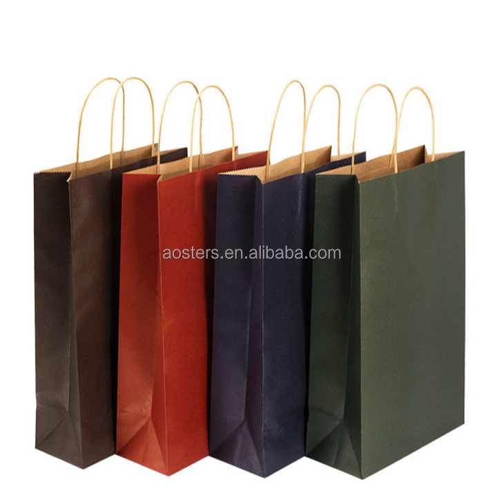 Wholesale Custom Logo Printed Grocery Packaging Craft Brown Kraft Paper Shopping Bag with Handle asia