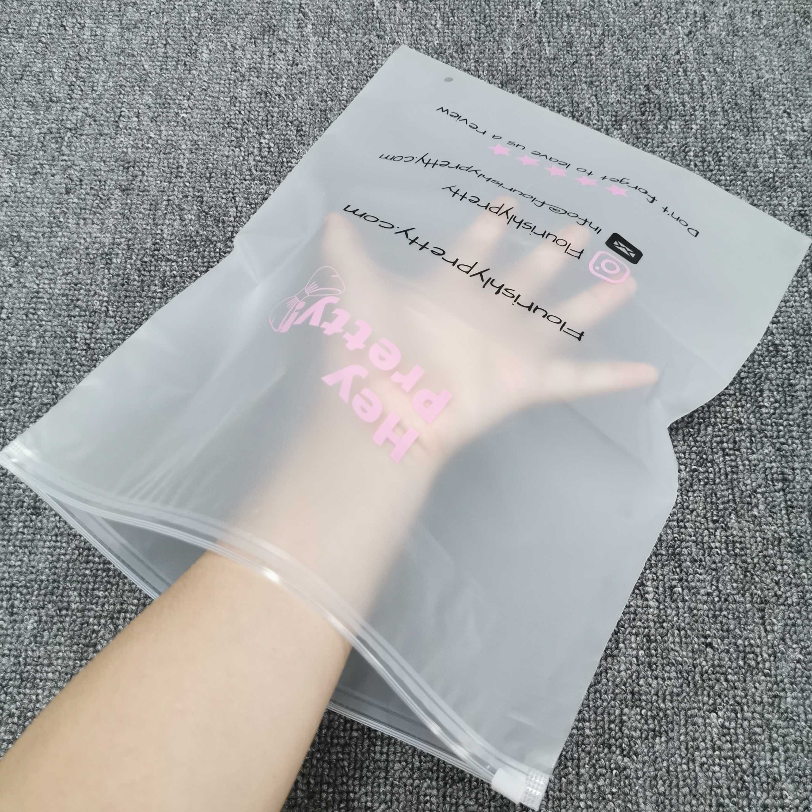 Wholesale matte frosted EVA zipper plastic bag t shirt garment plastic poly bag for clothes