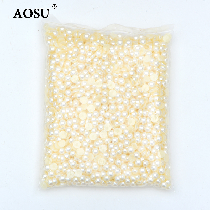 AOSU Wholesale 2 4 6 8 10 12 14mm Light Purple AB Imitation Pearl Beads Flatback Crystal Stones Half Round Pearl For Jewelry