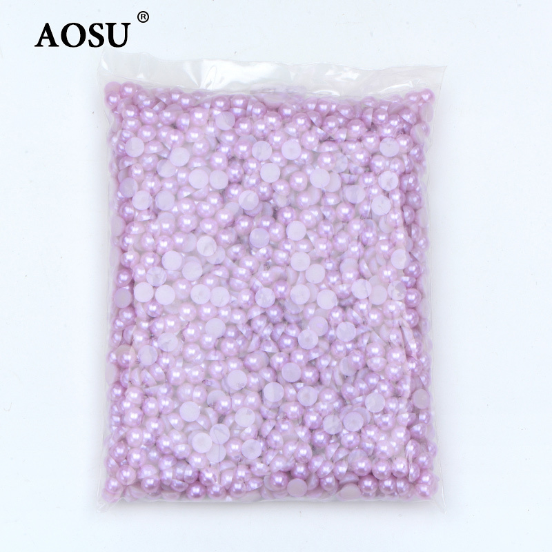 AOSU Wholesale 2 4 6 8 10 12 14mm Light Purple AB Imitation Pearl Beads Flatback Crystal Stones Half Round Pearl For Jewelry