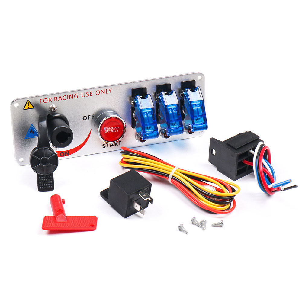 AUSO 12V Auto LED Racing Car Ignition Engine Start On/Off Push Switch Panel 5 In 1 Toggle Switches  Safe Durable WG-126