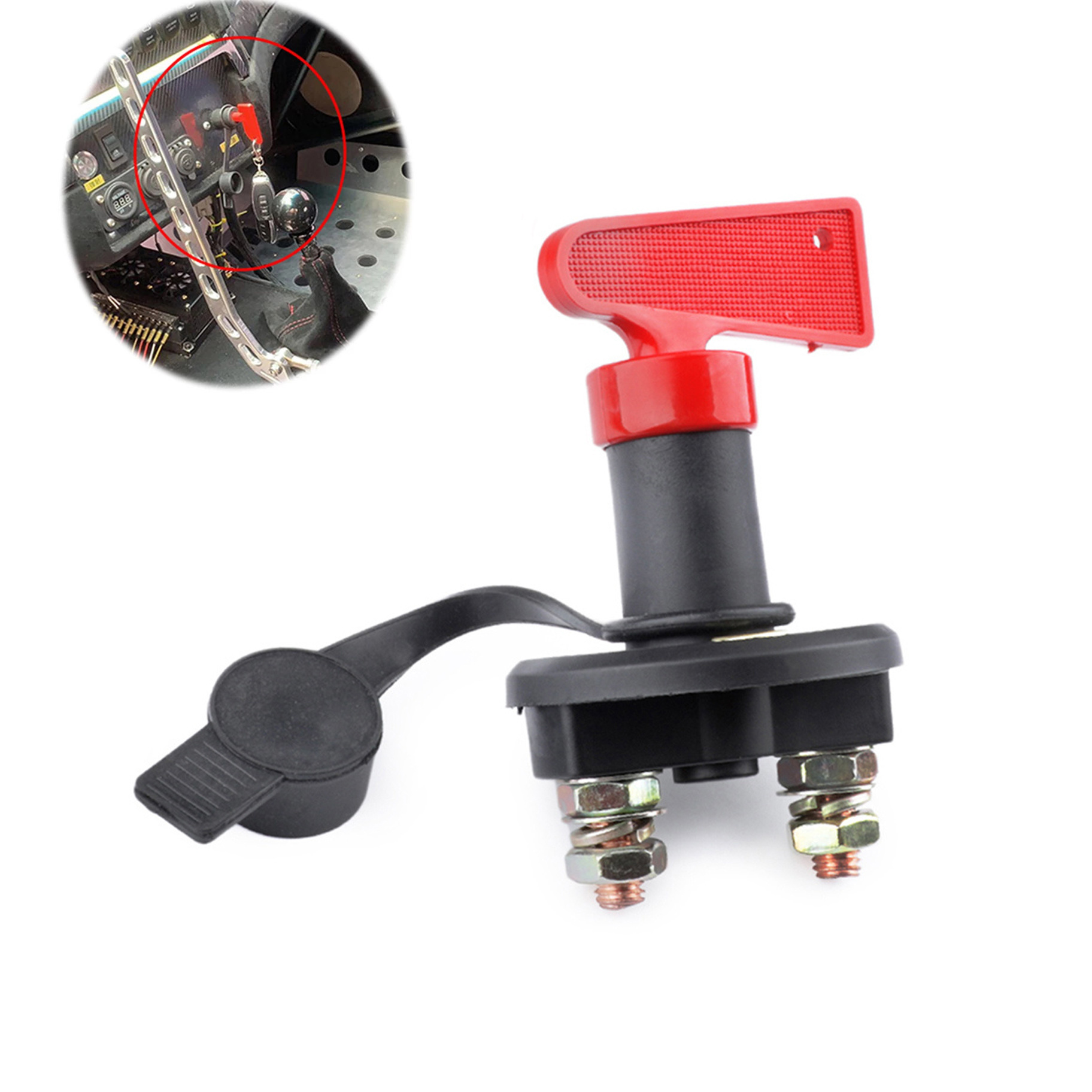 AUSO 12V Red Car Modified Isolator Disconnector Vehicle Power Switch Key Cut Off Battery Main Kill Switch For Auto Truck Boat