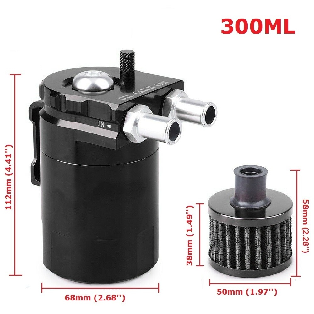 Universal Applicable Aluminum Oil Catch Can Reservoir Fuel Tank With Filter 9mm / 15mm Fittings Car Accessories YH008