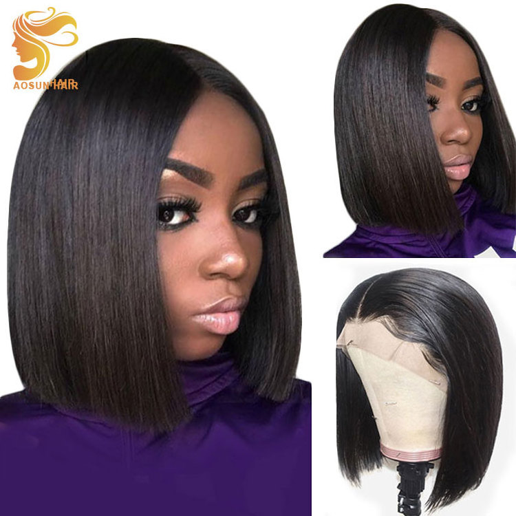 Aosun Pre Plucked 6 Inch Brazilian Byrgundy Full Lace Short Bob Human Hair Wig, Short Straight Dreadlock Bobo Wig