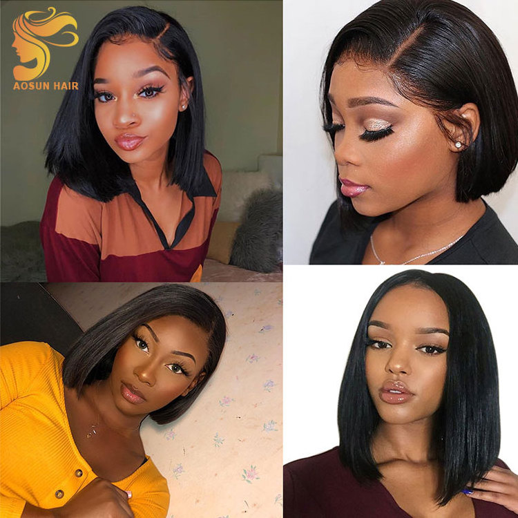 Aosun Wholesale With Baby Hair Virgin Short Bob Wigs For White Women, Brazilian Braided Lace Front Wig Short Human Hair