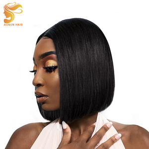 Aosun Pre Plucked 6 Inch Brazilian Byrgundy Full Lace Short Bob Human Hair Wig, Short Straight Dreadlock Bobo Wig