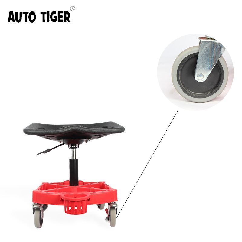 AUTO TIGER Red  Creeper Chair Garage Stool Working Seat With Rolling Wheel For Detailing