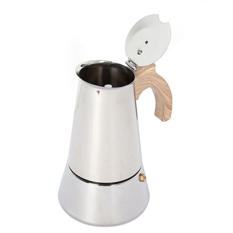 Eco-friendly custom wooden grain stovetop maker cooker espresso moka pot coffee maker