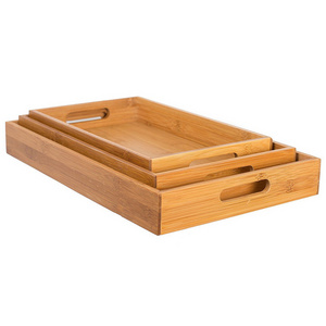 Cafeteria Breakfast Tea Wood Serving Tray Bamboo 3pcs Set,heart pine wood tray simple,coffee table wooden wood tray rectangle