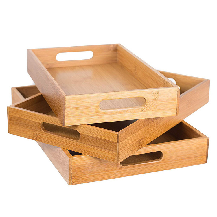 Cafeteria Breakfast Tea Wood Serving Tray Bamboo 3pcs Set,heart pine wood tray simple,coffee table wooden wood tray rectangle