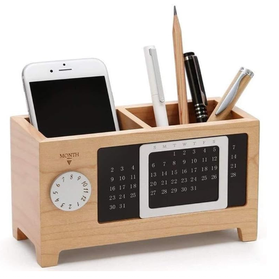 Solid Calendar Pen Holder Multifunctional Desktop Office Organizer Stationery Pencil Storage Box for Office Home Decoration