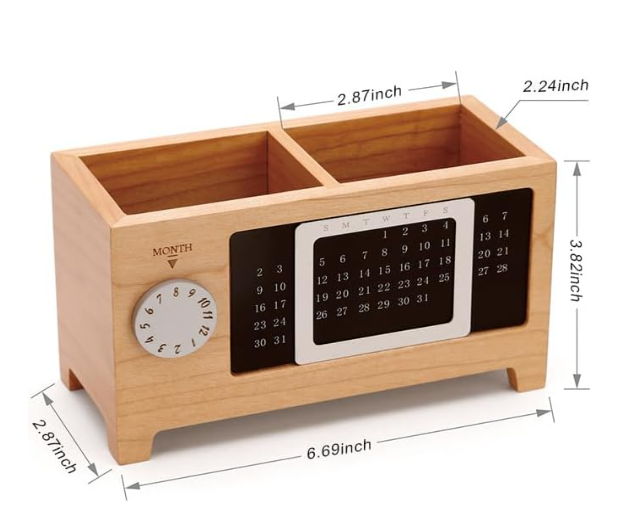 Solid Calendar Pen Holder Multifunctional Desktop Office Organizer Stationery Pencil Storage Box for Office Home Decoration