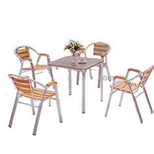 Aluminium garden wooden table and chairs set for sale Outdoor dining table and chairs set Aluminium wooden chairs with armrests