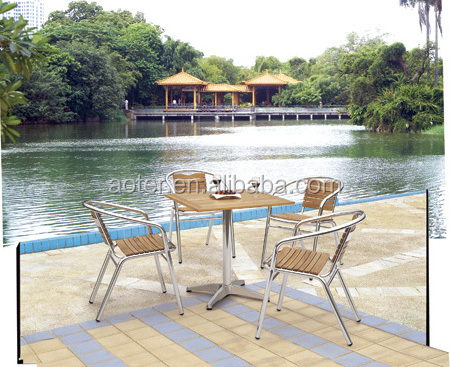 Factory direct wholesale outdoor garden furniture aluminium wood dining table set Aluminium frame outdoor dining chairs