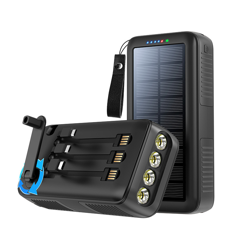 Hand Crank Power Generation 10000Mah 61200Mah Solar Power Bank With Data Line Mobile Power Supply With Led Lights /