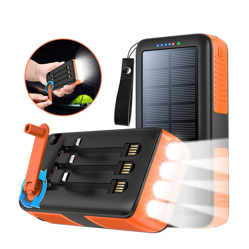 Hand Crank Power Generation 10000Mah 61200Mah Solar Power Bank With Data Line Mobile Power Supply With Led Lights /