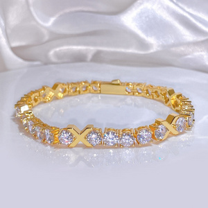 Icy Bracelet Fashion Jewelry with Cross Charm 18K Gold Plated Bracelet Zirconia Tennis Chain Bracelets for Women