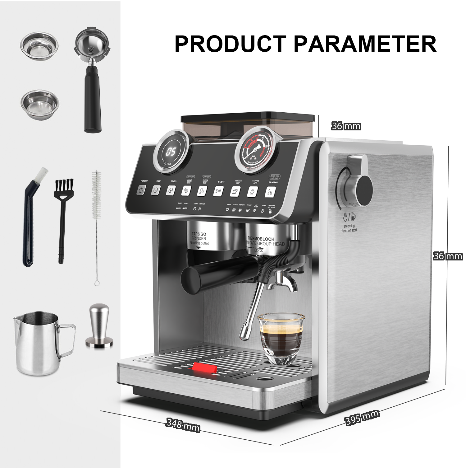 Best 2.7L water tank capacity multifunctional coffee maker custom dual boiler espresso machine espresso machine with grinder