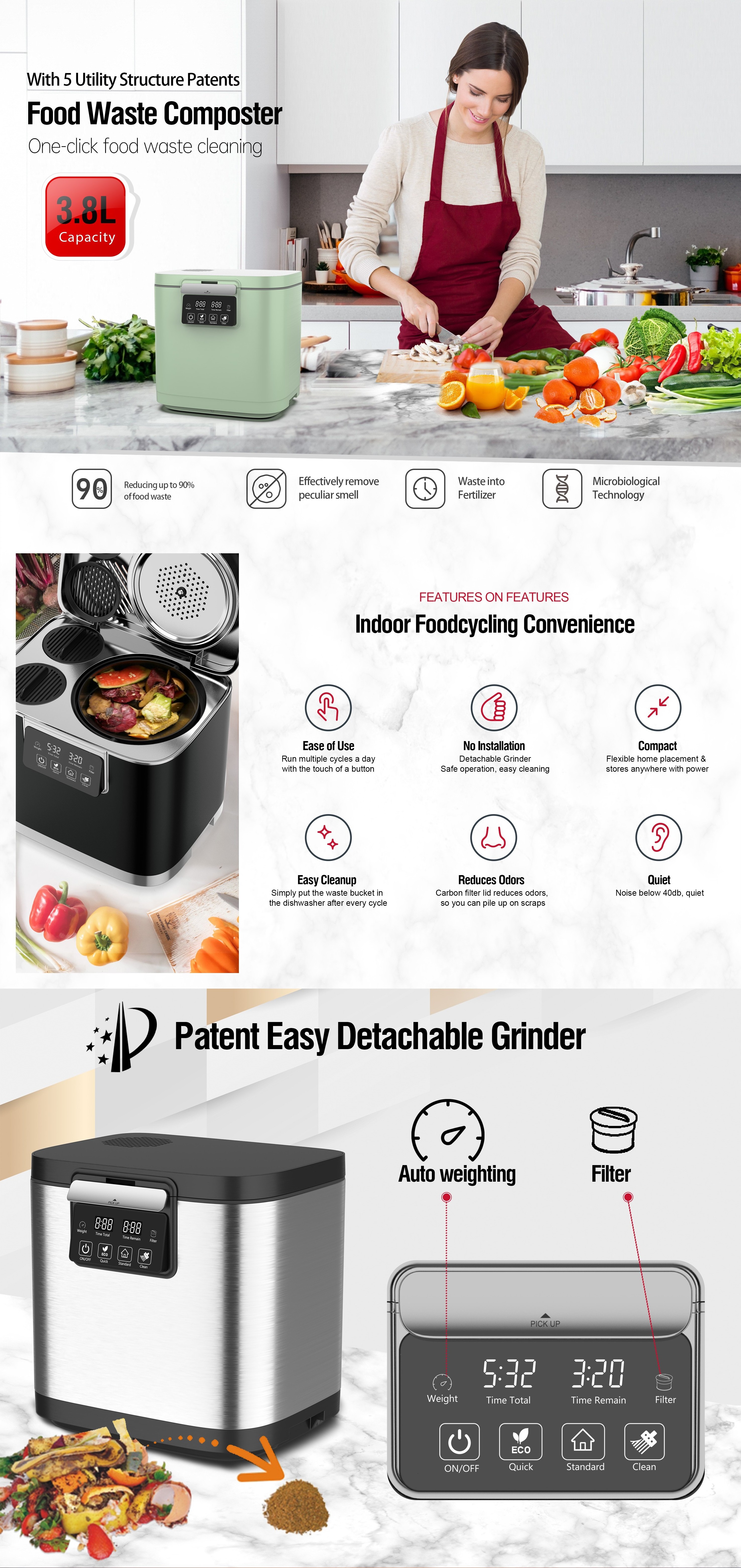 household stainless steel kitchen food garbage disposal electric waste food recycling machine composting for home