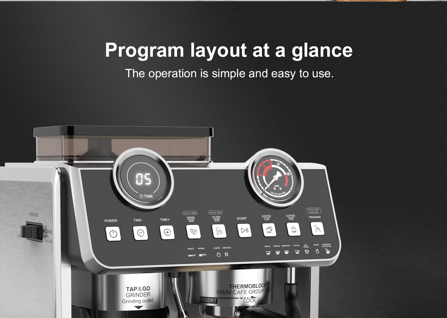 Best 2.7L water tank capacity multifunctional coffee maker custom dual boiler espresso machine espresso machine with grinder