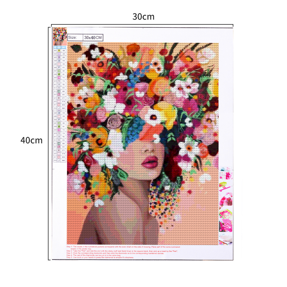 Diamond Painting Kits for Adults, Flowers Girl 5D DIY Diamond Art Kits Full Drill Diamond Dots for Wall Decor Gem Arts 12x16