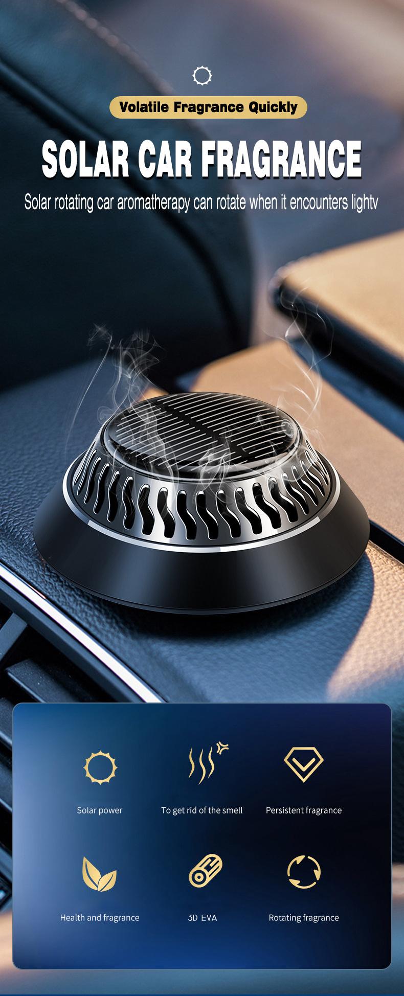 car solar rotating air freshener alloy car dashboard perfume metal solar helicopter with fragrance