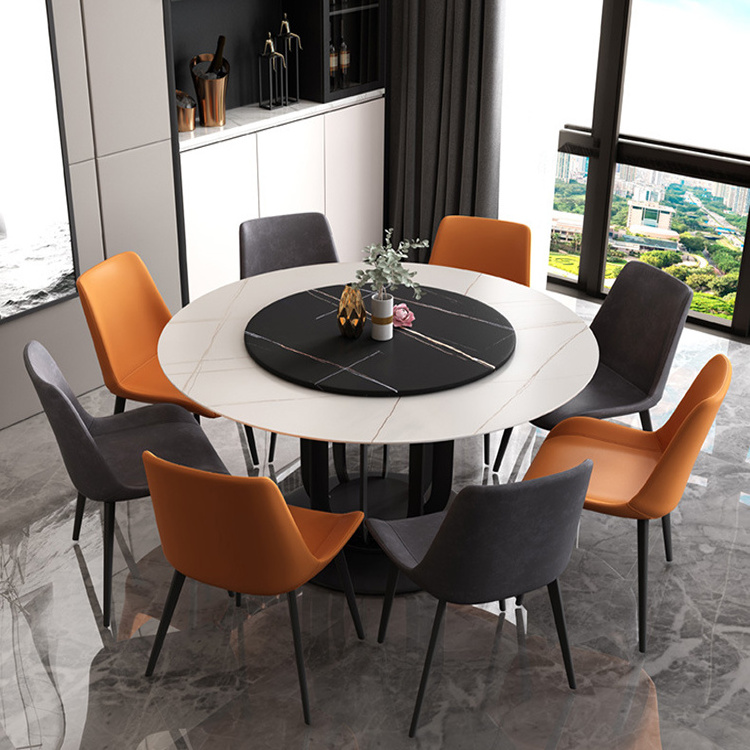 Modern round marble dining tables and chairs black metal dining table chair dinner room sets restaurant wholesale