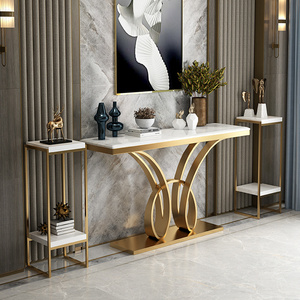 Light luxury marble top console table villa living room entrance modern console table gold stainless steel base console table