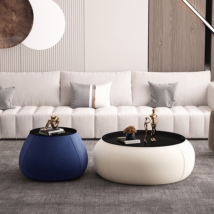 modern Italian creative design luxury leather frame living room furniture end table wood marble coffee table