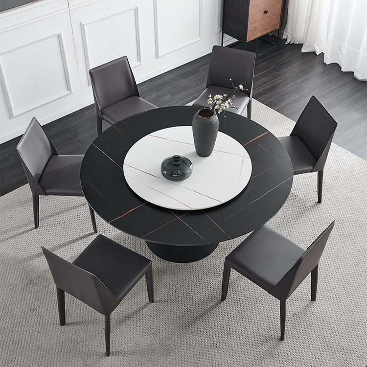 Modern round marble dining tables and chairs black metal dining table chair dinner room sets restaurant wholesale