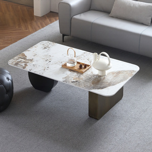 Professional supply high-end simple tea table luxury round wood aquarium coffee table rectangle shape gold coffee table