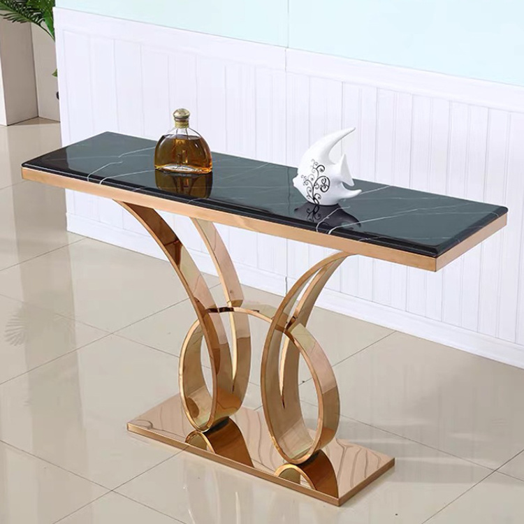 Light luxury marble top console table villa living room entrance modern console table gold stainless steel base console table