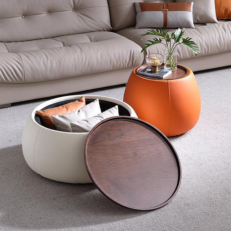 modern Italian creative design luxury leather frame living room furniture end table wood marble coffee table