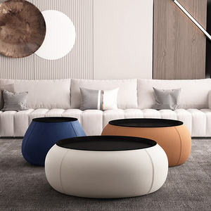 modern Italian creative design luxury leather frame living room furniture end table wood marble coffee table