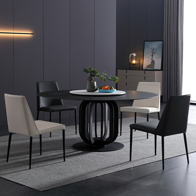 Modern round marble dining tables and chairs black metal dining table chair dinner room sets restaurant wholesale