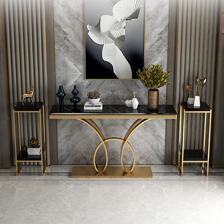 Light luxury marble top console table villa living room entrance modern console table gold stainless steel base console table