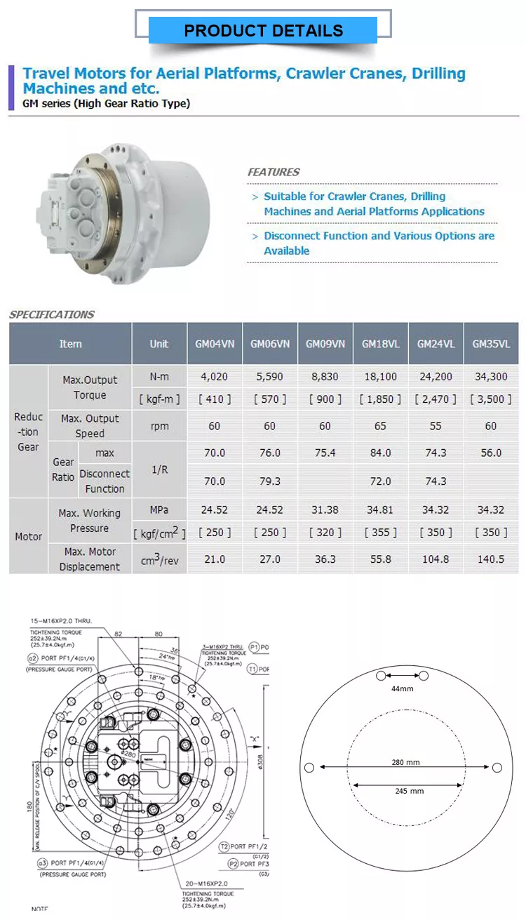 Morooka  MST300 MST600 MST 600 Carrier hydraulic track drive motor final drive travel motor NABTESCO GM10VA