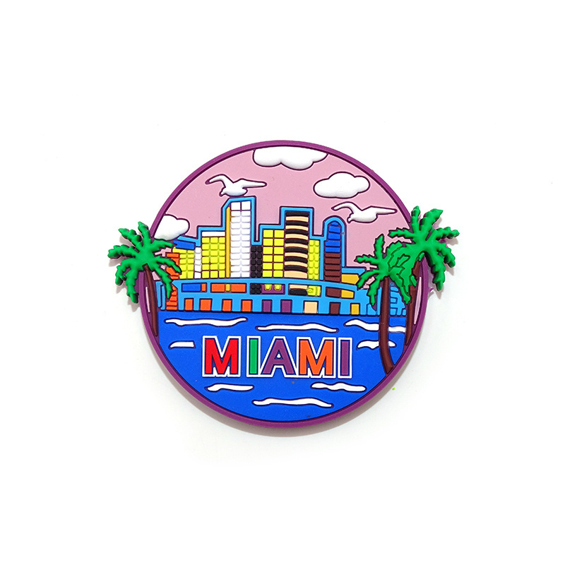 Miami 3D souvenir beach image round shaped epoxy soft PVC fridge magnets