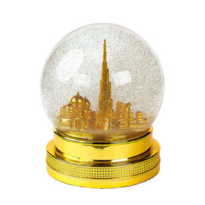 Custom OEM Wholesale Home Decor Gift Souvenir Dubai Architecture Cathedral Electro-resin Crystal Resin Ball 3D Water Snow Globe